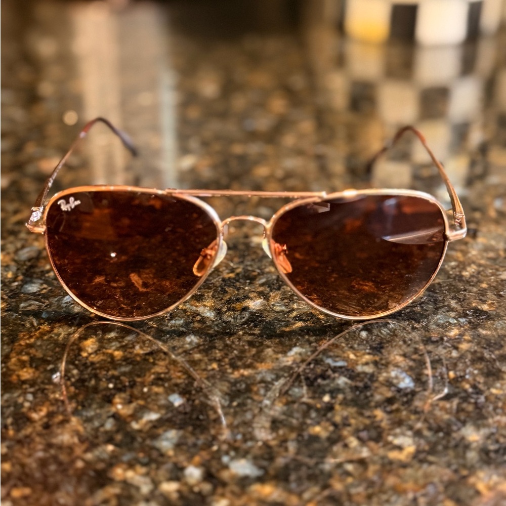 Ray-Ban Aviator Sunglasses - Rose Gold Frame with Brown Lenses